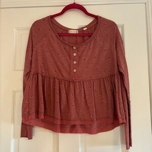 Altar'd State Women's Top Pink Empire Waist Longsleeve